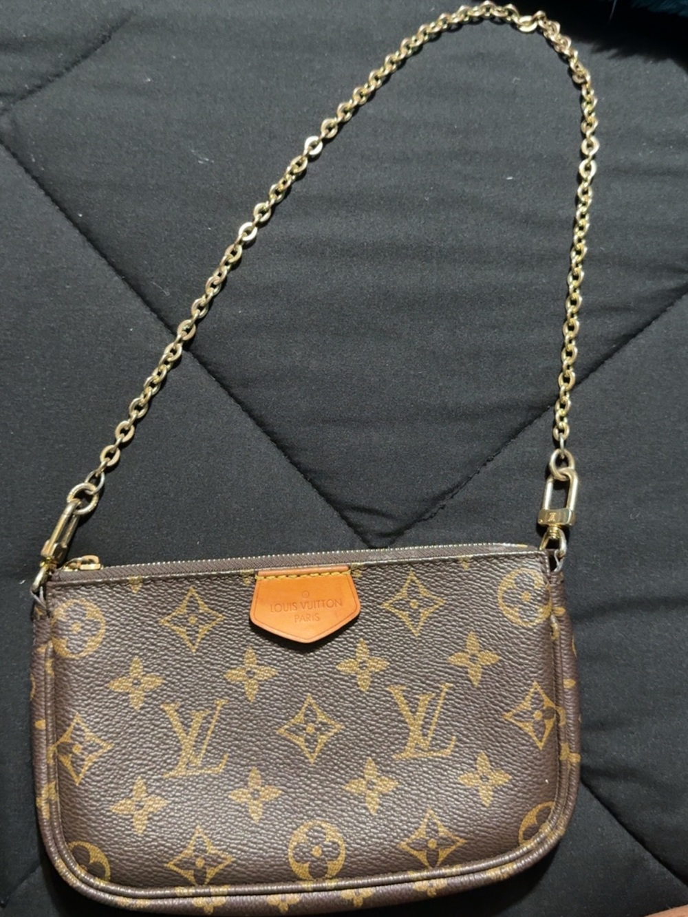 Louis Vuitton Monogram Mini Pochette with Gold Chain